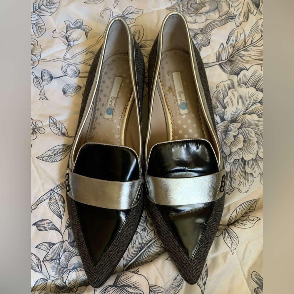 🍉 Boden flats size 40, GUC, black, silver, tweed, real leather, pointy toes